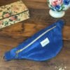 Sac banane velours côtelé bleu - Intérieur toile de Jouy - Version mini
